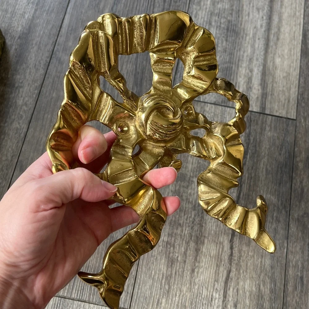 Vintage The Bombay Company Solid Brass Ribbon Bow Wall Hook Hanger
